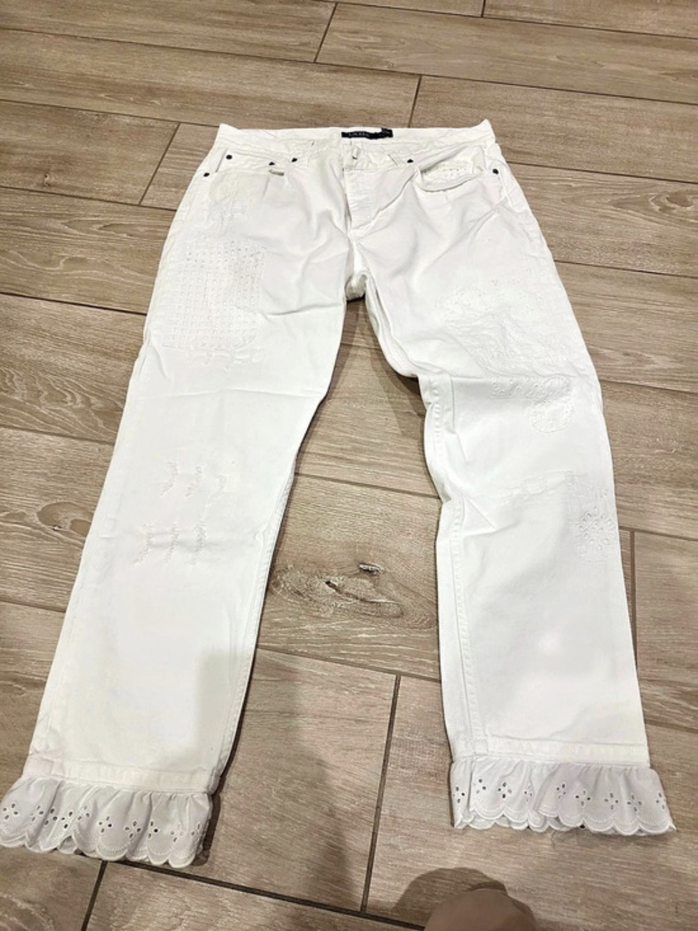 Lauren Ralph Lauren Patchwork Eyelet Jeans White Embroidered Ankle Pants Like
